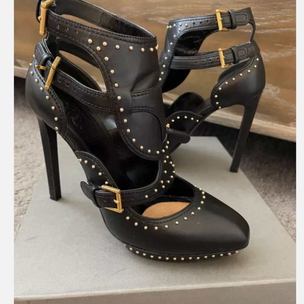 ALEXANDER McQUEEN Black Studded Scarpa Pelle Cuoio Size 8 1/2 - Picture 3 of 11
